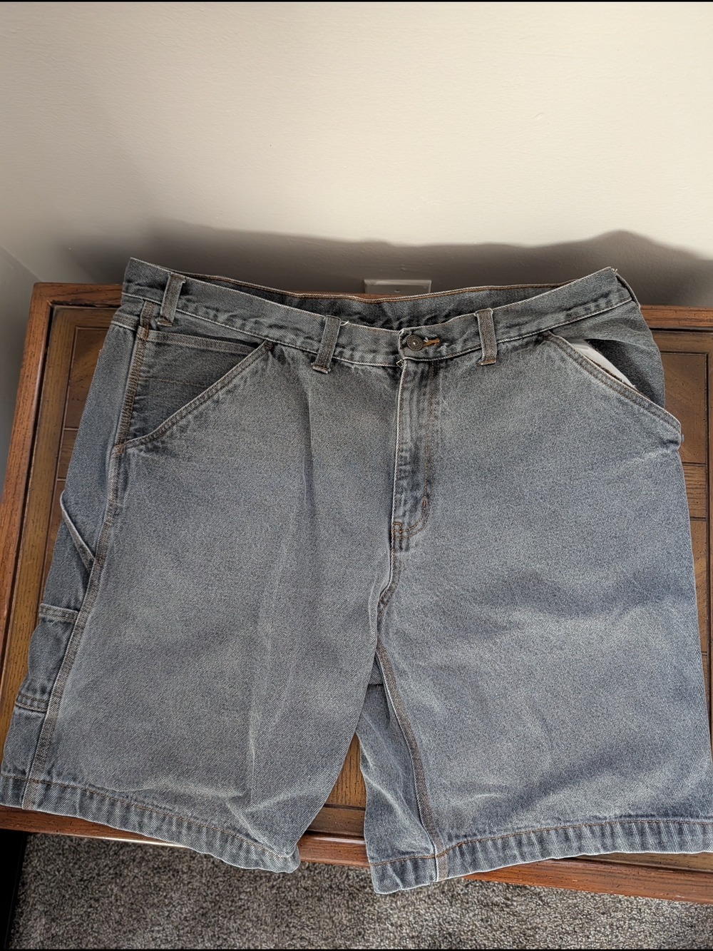 Faded Glory Light Wash Denim Carpenter Shorts - Grey